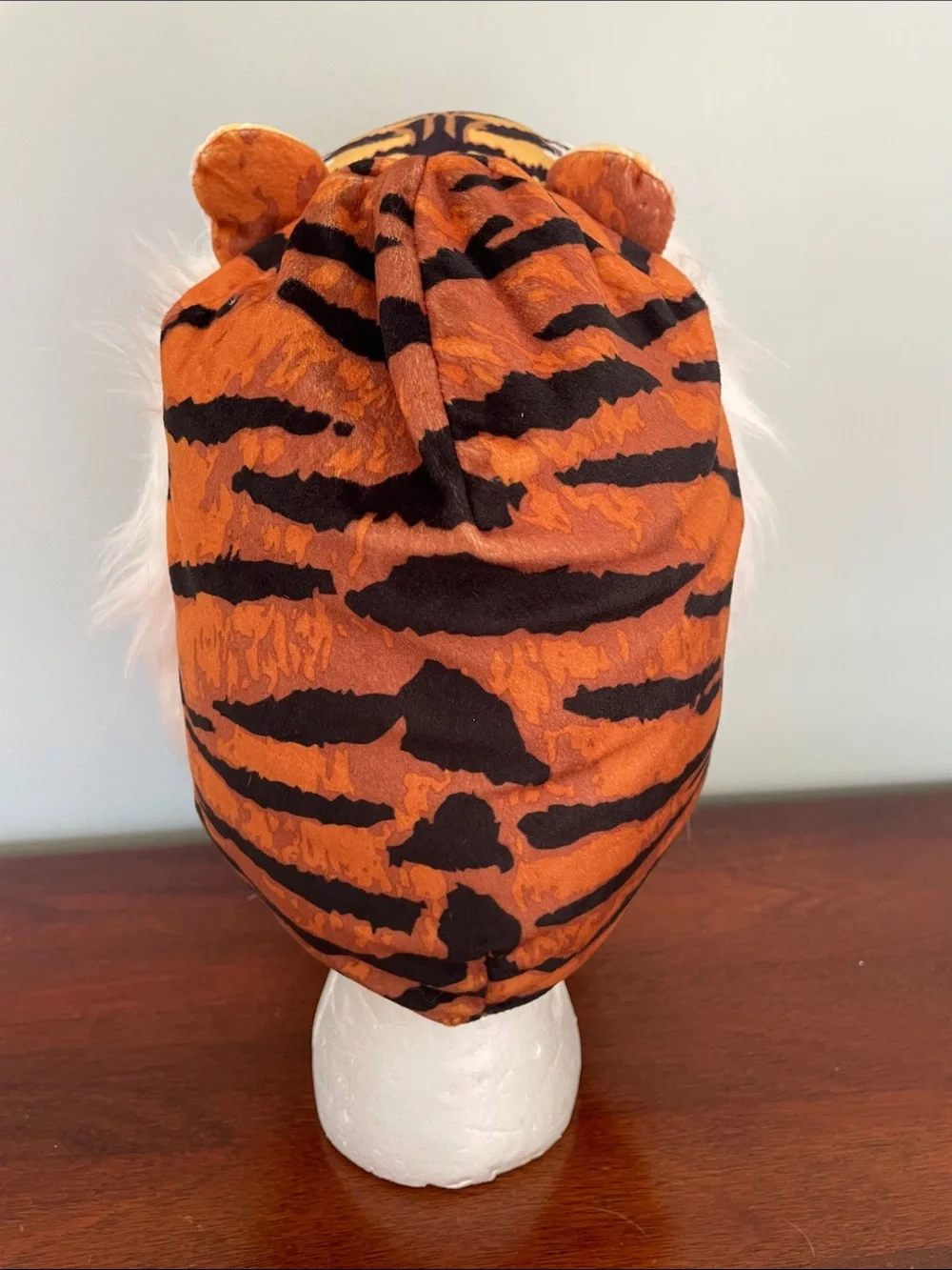 Kids Plush Tiger Head Costume Hat in Orange with White Accents
